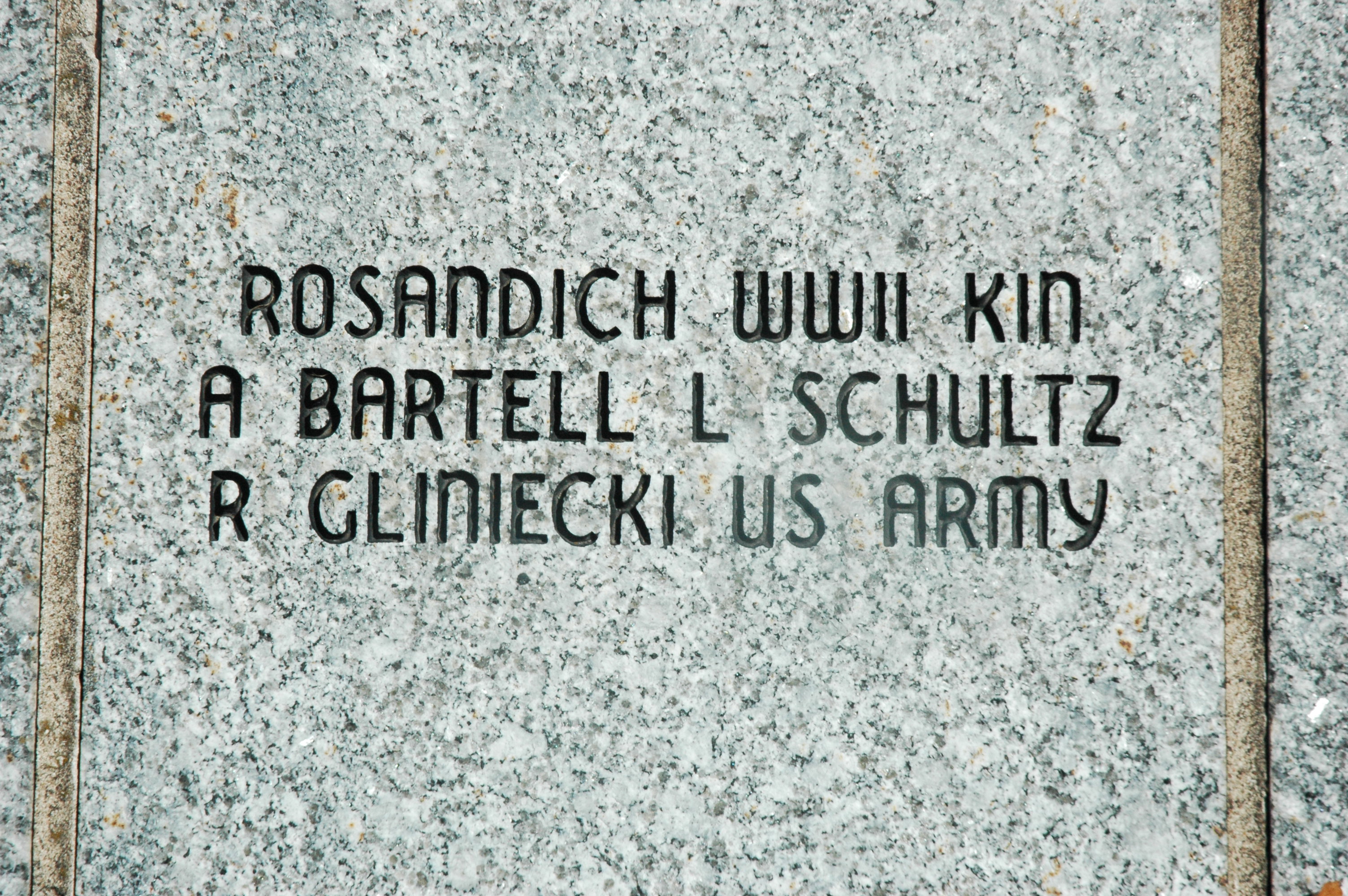 Rosandich Kin - WWII Plaque: A. Bartell, L. Schultz, and R. Gliniecki - US Army (The Highgrounds Veterans Memorial Park)